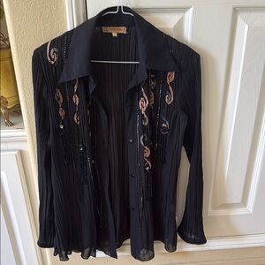 Black Beaded crinkled Women's Top